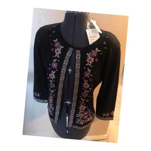 Black cardigan with flower detail